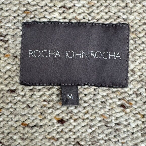 Rocha John Rocha Oatmeal Brown Wool Blend Cable Knit Fisherman Cardigan Medium - Picture 10 of 14